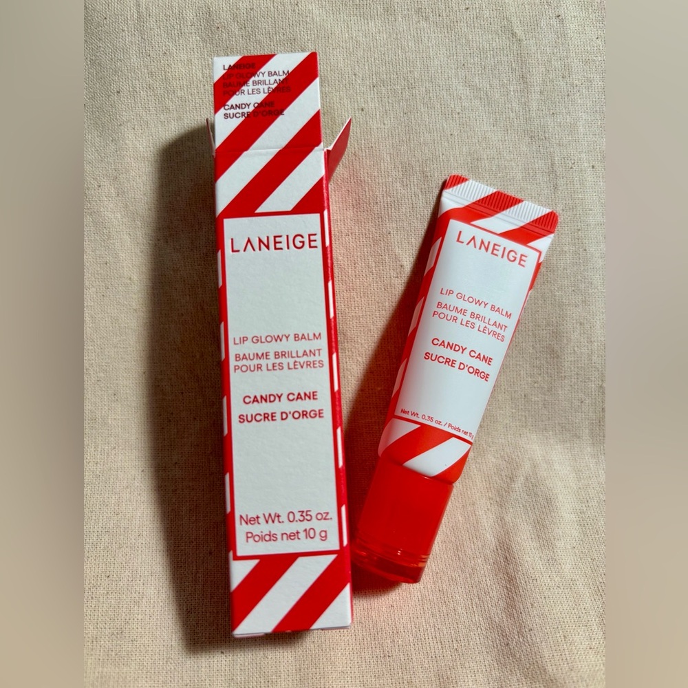 Laneige Candy Cane Lip Glowy Balm Full Size .35oz 10g Holiday 2024 Lip Gloss